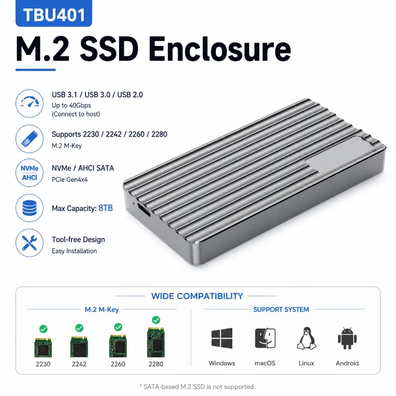 Box esterno portatile in allum - Usb4 40Gbps External Ssd 8Tb recensione e prezzo